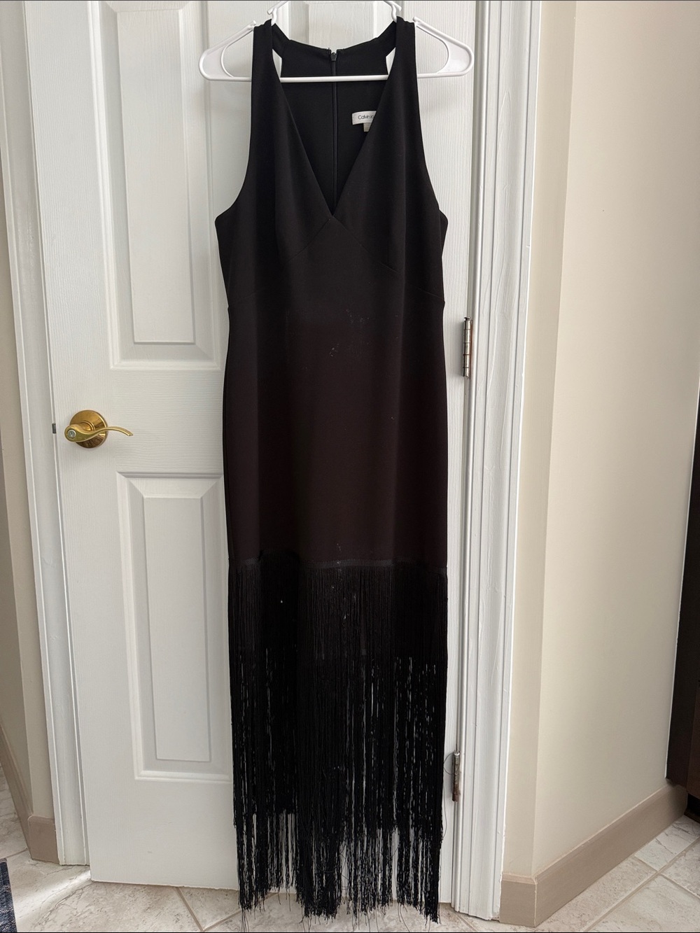 Calvin Klein Black Fringe Maxi Dress